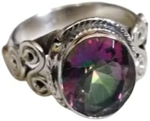 Genuine Rainbow Fire Mystic Topaz Ring, Solid 925 Sterling Silver, Engagement Ring, Vintage Jewelry Handmade Mystic Topaz Ring, Best Gift For Women, Fine Jewelry, Bridesmaid Gift, Awesome Jewelry in Saudi Arabia