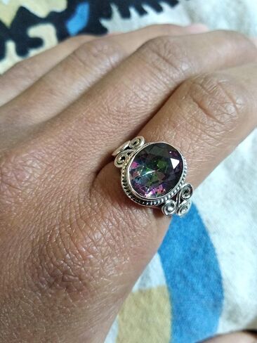 Genuine Rainbow Fire Mystic Topaz Ring, Solid 925 Sterling Silver, Engagement Ring, Vintage Jewelry Handmade Mystic Topaz Ring, Best Gift For Women, Fine Jewelry, Bridesmaid Gift, Awesome Jewelry in Saudi Arabia