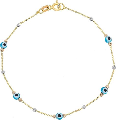 14K الذهب الحقيقي الصلبة محظوظ الأزرق داينتي سوار العين الشريرة للنساء، مطرز التركية عين الشر نزار حماية حسن الحظ سوار in Saudi Arabia