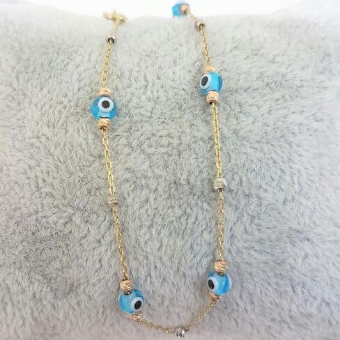 14K الذهب الحقيقي الصلبة محظوظ الأزرق داينتي سوار العين الشريرة للنساء، مطرز التركية عين الشر نزار حماية حسن الحظ سوار in Saudi Arabia