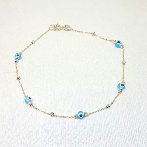 14K الذهب الحقيقي الصلبة محظوظ الأزرق داينتي سوار العين الشريرة للنساء، مطرز التركية عين الشر نزار حماية حسن الحظ سوار in Saudi Arabia