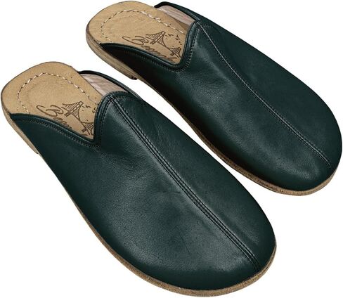 بيير لوتي لون أخضر داكن حرفي مصنوع يدويًا من الجلد الطبيعي شبشب بيرفوت للرجال ذو مقدمة واسعة ونعل مرن خفيف الوزن ومسامي وصديق للبيئة حذاء بسيط in Kuwait