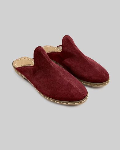 Ottoman Burgundy Color Artisan Handcrafted Suede Genuine Leather Zero Drop Slippers For Men Wide Toe Box Flexible Sole Lightweight Breathable Eco-Friendly Grounding Minimalist Shoes in Saudi Arabia