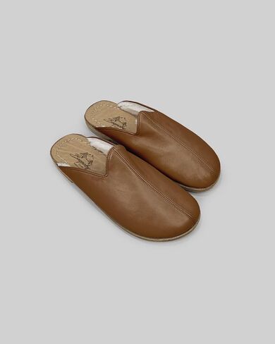 Golden Horn Dark Tan Color Artisan Handcrafted Genuine Leather Grounding Barefoot Shearling Slipper For Men Wide Toe Box Flexible Sole Lightweight Breathable Eco-Friendly Grounding Minimalist Shoes in Saudi Arabia