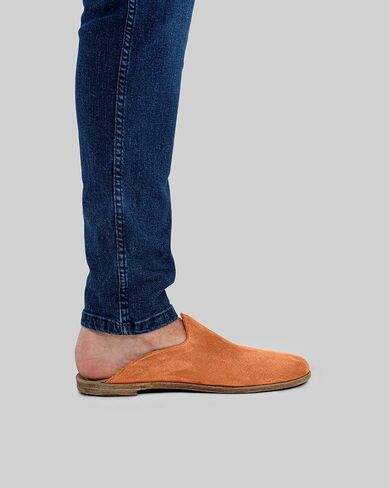Golden Horn Orange Color Artisan Handcrafted Suede Leather Grounding Barefoot Shearling Slipper For Men Wide Toe Box Flexible Sole Lightweight Breathable Eco-Friendly Grounding Minimalist Shoes in Saudi Arabia