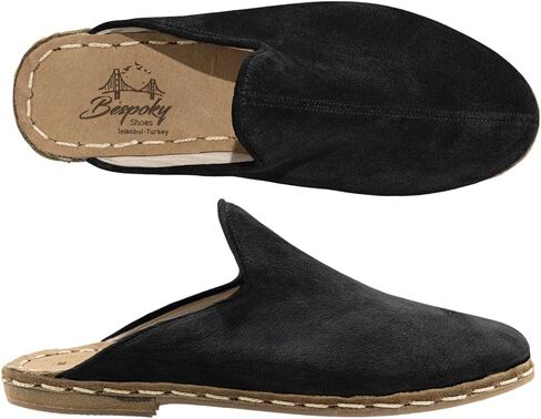 Ottoman Black Color Artisan Handcrafted Suede Genuine Leather Zero Drop Slippers For Men Wide Toe Box Flexible Sole Lightweight Breathable Eco-Friendly Grounding Minimalist Shoes in Kuwait