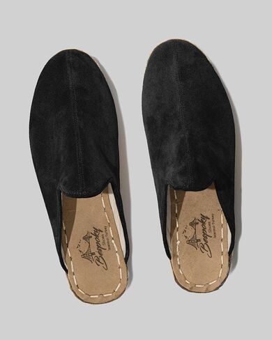 Ottoman Black Color Artisan Handcrafted Suede Genuine Leather Zero Drop Slippers For Men Wide Toe Box Flexible Sole Lightweight Breathable Eco-Friendly Grounding Minimalist Shoes in Kuwait