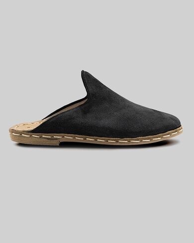 Ottoman Black Color Artisan Handcrafted Suede Genuine Leather Zero Drop Slippers For Men Wide Toe Box Flexible Sole Lightweight Breathable Eco-Friendly Grounding Minimalist Shoes in Kuwait