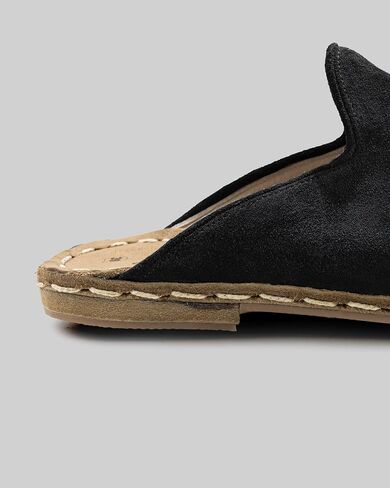 Ottoman Black Color Artisan Handcrafted Suede Genuine Leather Zero Drop Slippers For Men Wide Toe Box Flexible Sole Lightweight Breathable Eco-Friendly Grounding Minimalist Shoes in Kuwait