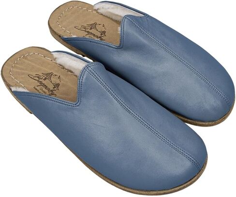 Golden Horn Jean Blue Color Artisan Handcrafted Genuine Leather Grounding Barefoot Shearling Slipper For Men Wide Toe Box Flexible Sole Lightweight Breathable Eco-Friendly Grounding Minimalist Shoes in Kuwait