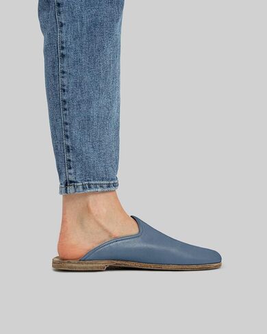 Golden Horn Jean Blue Color Artisan Handcrafted Genuine Leather Grounding Barefoot Shearling Slipper For Men Wide Toe Box Flexible Sole Lightweight Breathable Eco-Friendly Grounding Minimalist Shoes in Kuwait