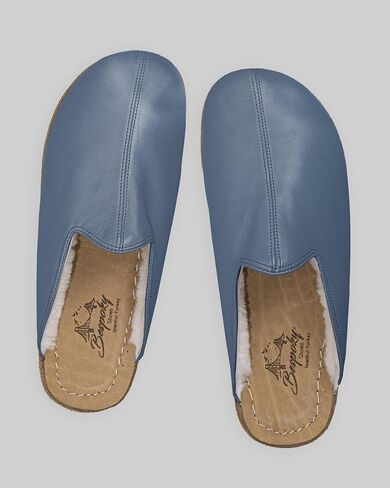 Golden Horn Jean Blue Color Artisan Handcrafted Genuine Leather Grounding Barefoot Shearling Slipper For Men Wide Toe Box Flexible Sole Lightweight Breathable Eco-Friendly Grounding Minimalist Shoes in Kuwait