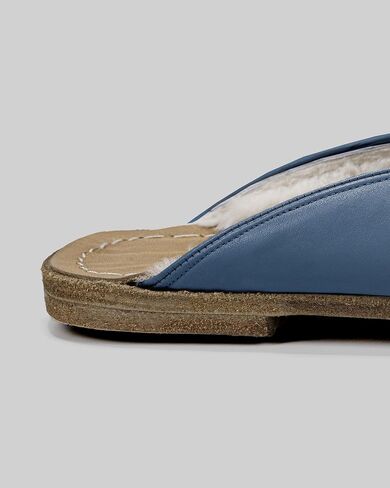 Golden Horn Jean Blue Color Artisan Handcrafted Genuine Leather Grounding Barefoot Shearling Slipper For Men Wide Toe Box Flexible Sole Lightweight Breathable Eco-Friendly Grounding Minimalist Shoes in Kuwait