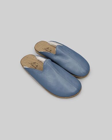 Golden Horn Jean Blue Color Artisan Handcrafted Genuine Leather Grounding Barefoot Shearling Slipper For Men Wide Toe Box Flexible Sole Lightweight Breathable Eco-Friendly Grounding Minimalist Shoes in Kuwait