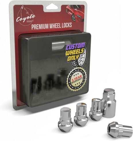Wheel Accessories Parts M12 1.50 12x1.5 Thread Open End 0.83" Long Locking Wheel Lug Nuts Lock Chrome Dual Hex Key 13/16" and 3/4" Fits Many Chevy Honda Toyota Passenger Vehicles in Kuwait