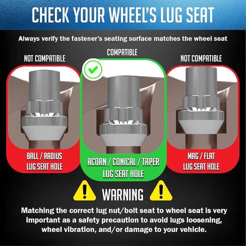 Wheel Accessories Parts M12 1.50 12x1.5 Thread Open End 0.83" Long Locking Wheel Lug Nuts Lock Chrome Dual Hex Key 13/16" and 3/4" Fits Many Chevy Honda Toyota Passenger Vehicles in Kuwait