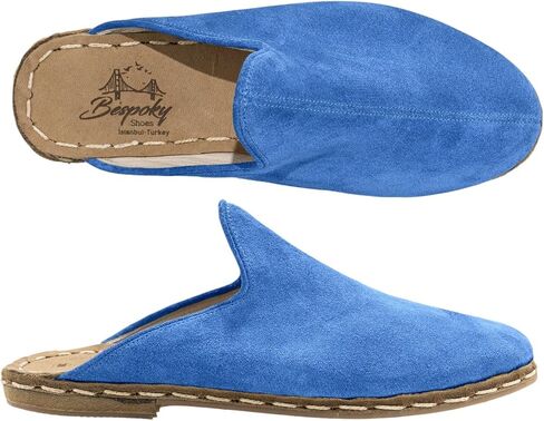 Ottoman Blue Color Artisan Handcrafted Suede Genuine Leather Zero Drop Slippers For Men Wide Toe Box Flexible Sole Lightweight Breathable Eco-Friendly Grounding Minimalist Shoes in Saudi Arabia