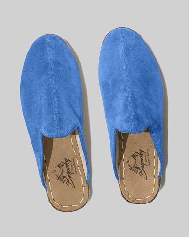 Ottoman Blue Color Artisan Handcrafted Suede Genuine Leather Zero Drop Slippers For Men Wide Toe Box Flexible Sole Lightweight Breathable Eco-Friendly Grounding Minimalist Shoes in Saudi Arabia