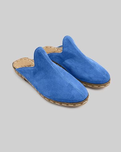 Ottoman Blue Color Artisan Handcrafted Suede Genuine Leather Zero Drop Slippers For Men Wide Toe Box Flexible Sole Lightweight Breathable Eco-Friendly Grounding Minimalist Shoes in Saudi Arabia