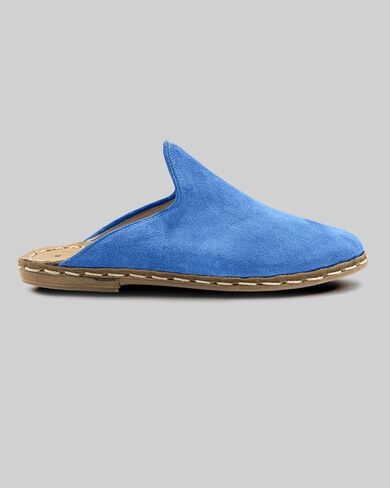 Ottoman Blue Color Artisan Handcrafted Suede Genuine Leather Zero Drop Slippers For Men Wide Toe Box Flexible Sole Lightweight Breathable Eco-Friendly Grounding Minimalist Shoes in Saudi Arabia