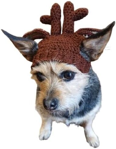 Crochet Reindeer Dog Hat with Braids for Christimas (M 14-16 inches) in Saudi Arabia