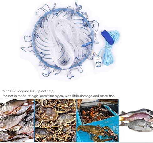 Lawaia Throw Net Saltwater Fishing Cast Net Casting Nets Throw Hand Fishing Net Monofilament Size 4FT/ 5FT/ 6FT/ 7FT/ 8FT/ 9FT/ 10FT/ 11FT/ 12FT Radius in Kuwait