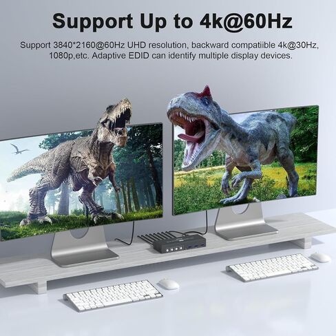 4K@60Hz HDMI KVM SWITCH 1 مراقب 2 كمبيوتر ، ومشاركة أجهزة USB مع 3 منافذ USB 3.0 ، يدعم التحكم عن بُعد وزر السلك in Saudi Arabia