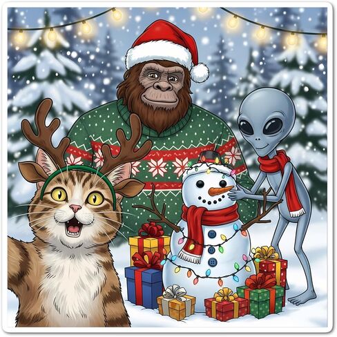 ملصق مقاوم للماء لصورة شخصية للقطط مع ملصق مضاد للماء لشخصية Bigfoot Alien Snowman in Saudi Arabia