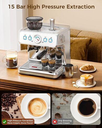 (2025 Upgrade)20 Bar Espresso Machine with Grinder & Milk Frother Steam Wand, Tamping Tools, Expresso Coffee Machines 58mm Commercial Espresso Maker for Home or Café, Perfect for latte, Cappuccino in Kuwait
