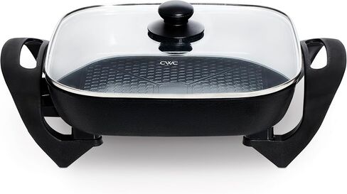 COOK WITH COLOR Electric Skillet - 12" x 12" Ceramic Nonstick Pan, PFAS-Free, 1400W, Tempered Glass Lid, Variable Temperature, Removable Heating Probe, Cool-Touch Handles, Slate Blue in Saudi Arabia