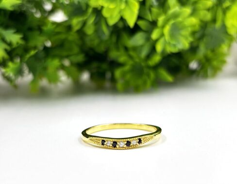 Alternate Black & White Diamond Milgrain Wedding Band For Women, 14k Gold Finish Black Diamond Seven Stone Ring, Anniversary Ring in Saudi Arabia