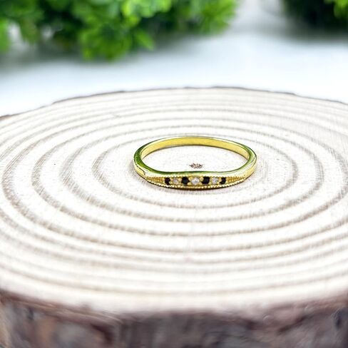 Alternate Black & White Diamond Milgrain Wedding Band For Women, 14k Gold Finish Black Diamond Seven Stone Ring, Anniversary Ring in Saudi Arabia