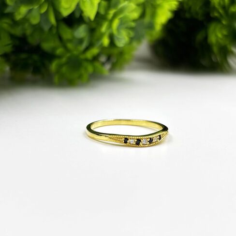 Alternate Black & White Diamond Milgrain Wedding Band For Women, 14k Gold Finish Black Diamond Seven Stone Ring, Anniversary Ring in Saudi Arabia