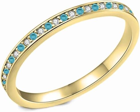 خاتم زفاف للنساء من Alternate Blue Topaz & White Diamond، خاتم بلمسة نهائية من الذهب عيار 14 قيراط وحجر ميلاد ديسمبر، توباز أزرق، خاتم الخلود الكامل، خاتم الذكرى السنوية للنساء in Kuwait