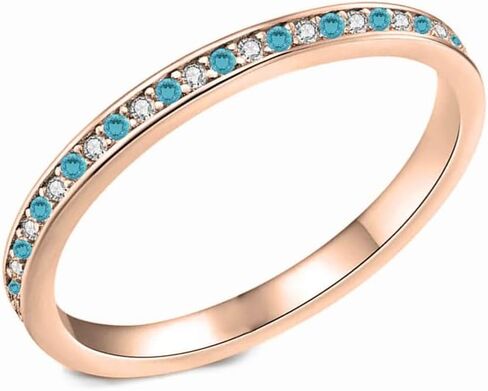خاتم زفاف للنساء من Alternate Blue Topaz & White Diamond، خاتم بلمسة نهائية من الذهب عيار 14 قيراط وحجر ميلاد ديسمبر، توباز أزرق، خاتم الخلود الكامل، خاتم الذكرى السنوية للنساء in Kuwait