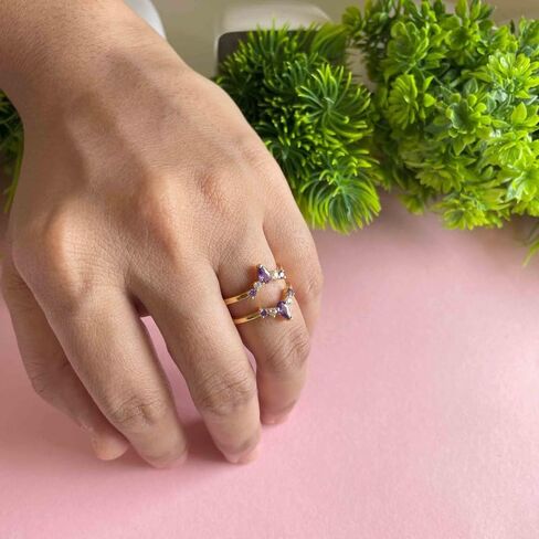 Purple Amethyst & White Diamond Crown Shaped Enhancer Guard For Women, 14k Gold Finish Amethyst Wrap Ring, Engagement Ring in Saudi Arabia