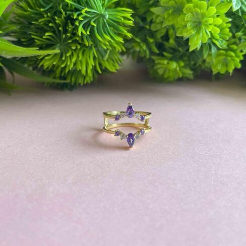 Purple Amethyst & White Diamond Crown Shaped Enhancer Guard For Women, 14k Gold Finish Amethyst Wrap Ring, Engagement Ring in Saudi Arabia