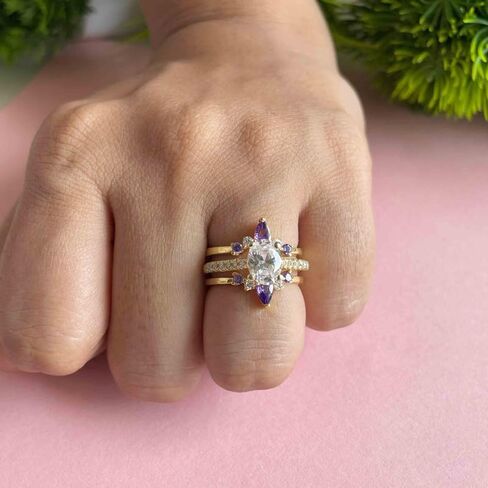 Purple Amethyst & White Diamond Crown Shaped Enhancer Guard For Women, 14k Gold Finish Amethyst Wrap Ring, Engagement Ring in Saudi Arabia
