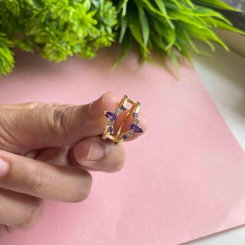 Purple Amethyst & White Diamond Crown Shaped Enhancer Guard For Women, 14k Gold Finish Amethyst Wrap Ring, Engagement Ring in Saudi Arabia