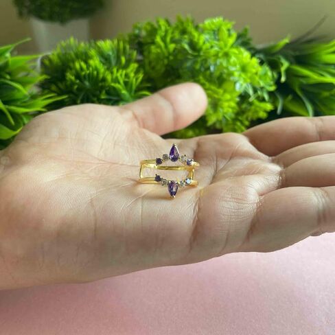 Purple Amethyst & White Diamond Crown Shaped Enhancer Guard For Women, 14k Gold Finish Amethyst Wrap Ring, Engagement Ring in Saudi Arabia