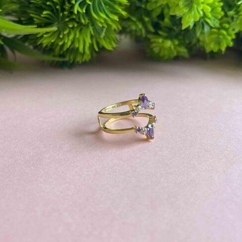 Purple Amethyst & White Diamond Crown Shaped Enhancer Guard For Women, 14k Gold Finish Amethyst Wrap Ring, Engagement Ring in Saudi Arabia