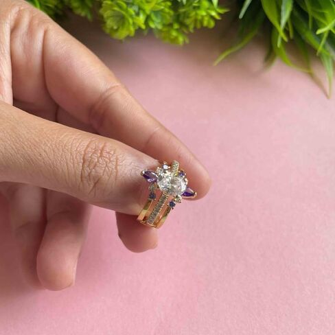 Purple Amethyst & White Diamond Crown Shaped Enhancer Guard For Women, 14k Gold Finish Amethyst Wrap Ring, Engagement Ring in Saudi Arabia