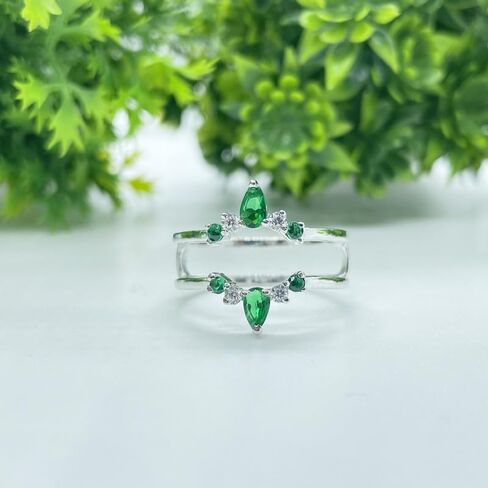 Green Emerald & White Diamond Crown Shaped Enhancer Guard For Women, 14k Gold Finish Green Emerald Wrap Ring, Engagement Ring in Saudi Arabia