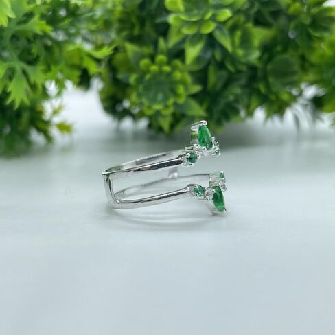 Green Emerald & White Diamond Crown Shaped Enhancer Guard For Women, 14k Gold Finish Green Emerald Wrap Ring, Engagement Ring in Saudi Arabia