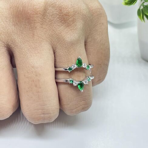 Green Emerald & White Diamond Crown Shaped Enhancer Guard For Women, 14k Gold Finish Green Emerald Wrap Ring, Engagement Ring in Saudi Arabia