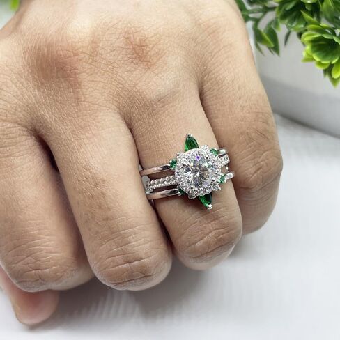 Green Emerald & White Diamond Crown Shaped Enhancer Guard For Women, 14k Gold Finish Green Emerald Wrap Ring, Engagement Ring in Saudi Arabia