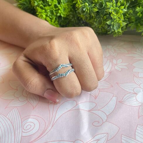 Blue Topaz V Shaped Enhancer Guard For Women, 14k Gold Finish Blue Topaz Wrap Ring, Anniversary Band in Saudi Arabia