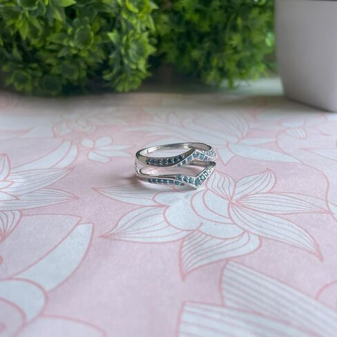 Blue Topaz V Shaped Enhancer Guard For Women, 14k Gold Finish Blue Topaz Wrap Ring, Anniversary Band in Saudi Arabia