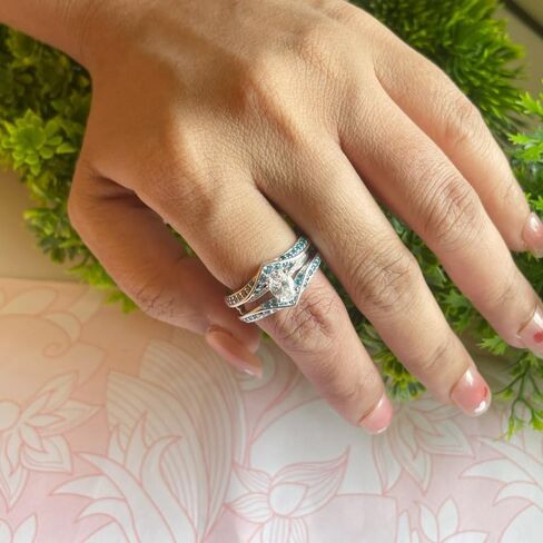 Blue Topaz V Shaped Enhancer Guard For Women, 14k Gold Finish Blue Topaz Wrap Ring, Anniversary Band in Saudi Arabia