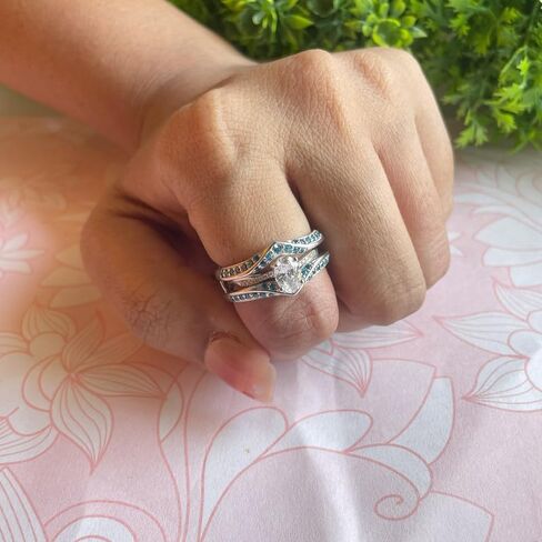 Blue Topaz V Shaped Enhancer Guard For Women, 14k Gold Finish Blue Topaz Wrap Ring, Anniversary Band in Saudi Arabia